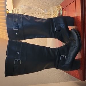 Clarks 9M black leather zip buckle fashion tall boots 32519